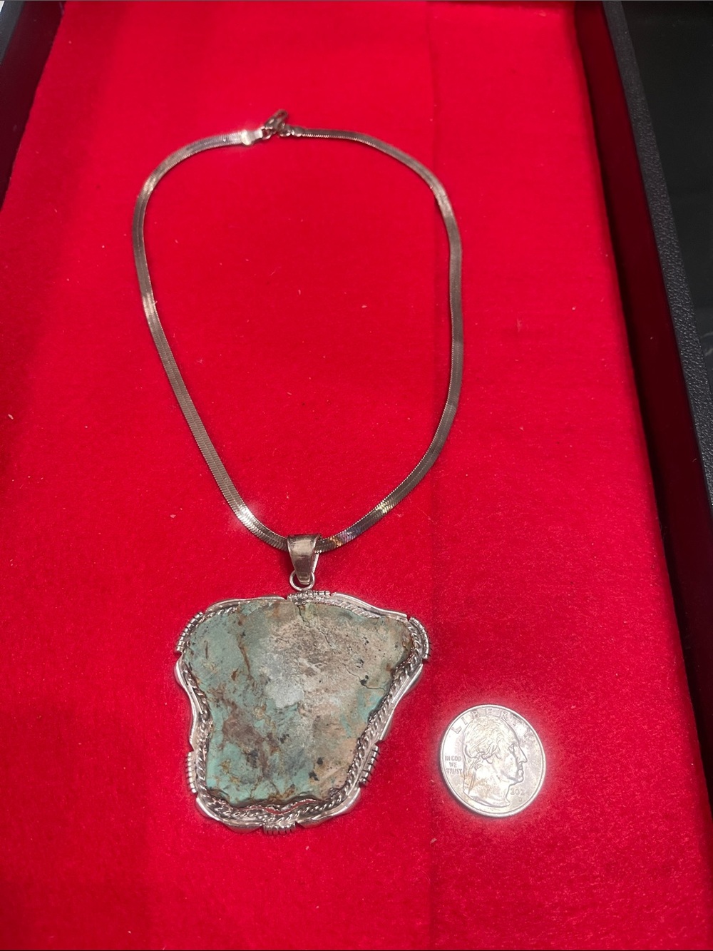 Raw Mexico Green Turquoise set in Sterling/925 w/Omega look Chain 16”